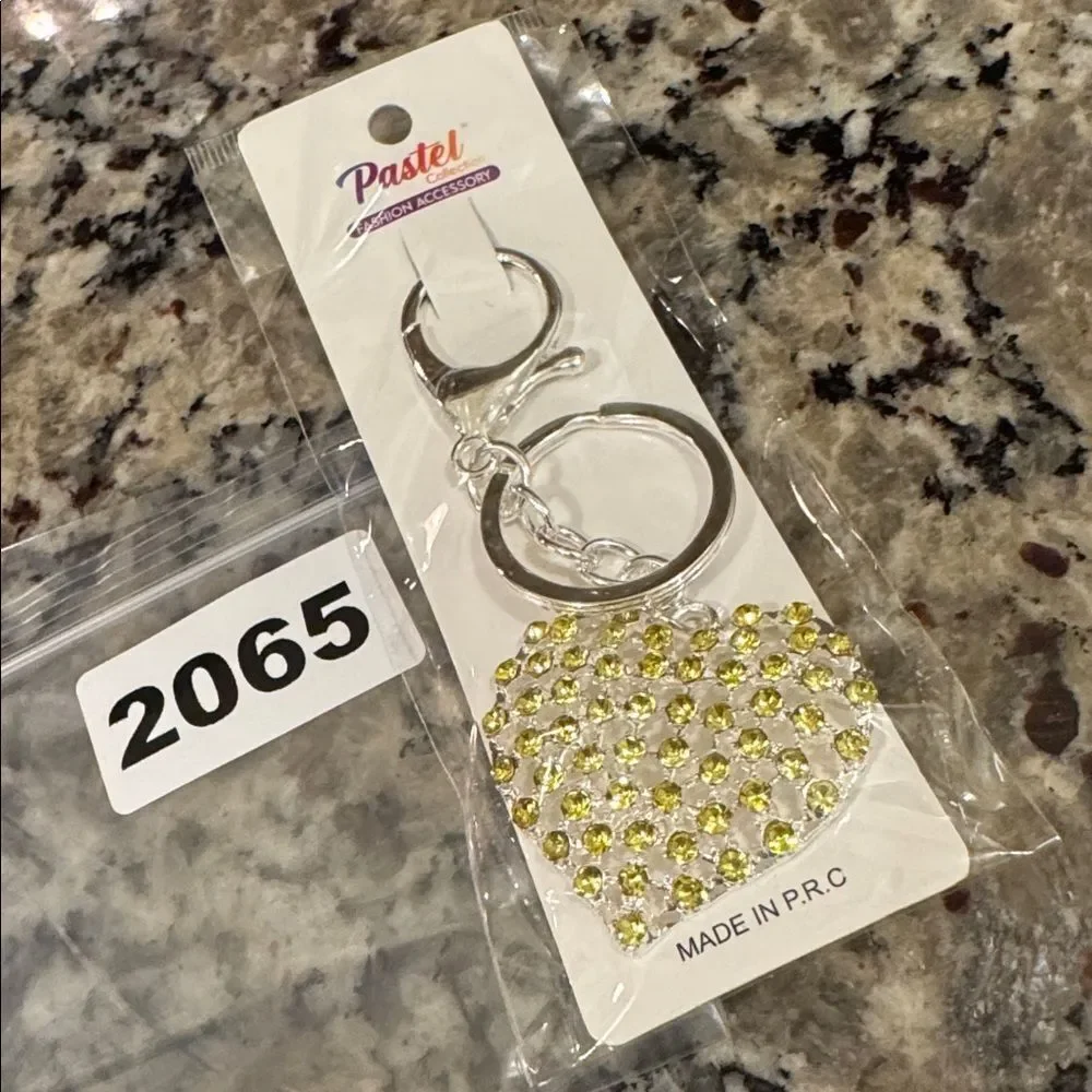2065 Yellow Stones Heart Key Ring & Bag Charm‎